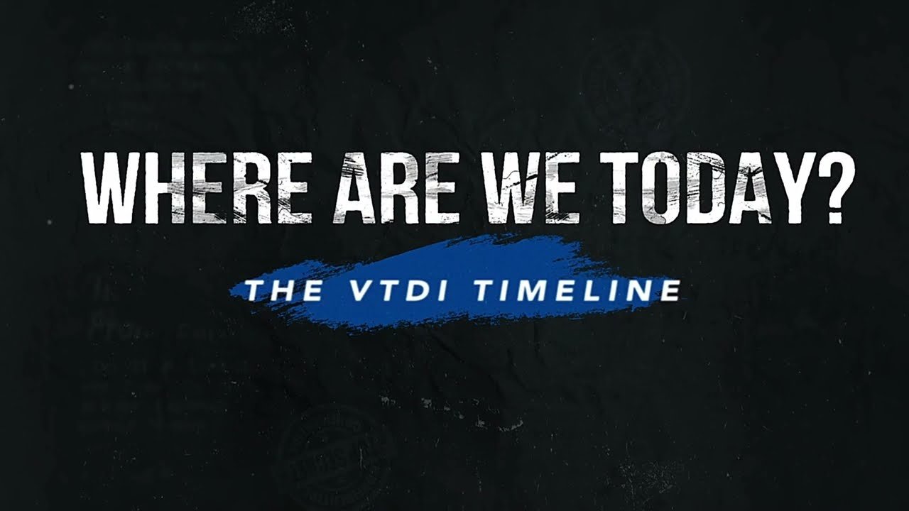 Where are we today? The VTDI timeline — title card from the VTDI 55th anniversary launch video by George Malcolm Walker